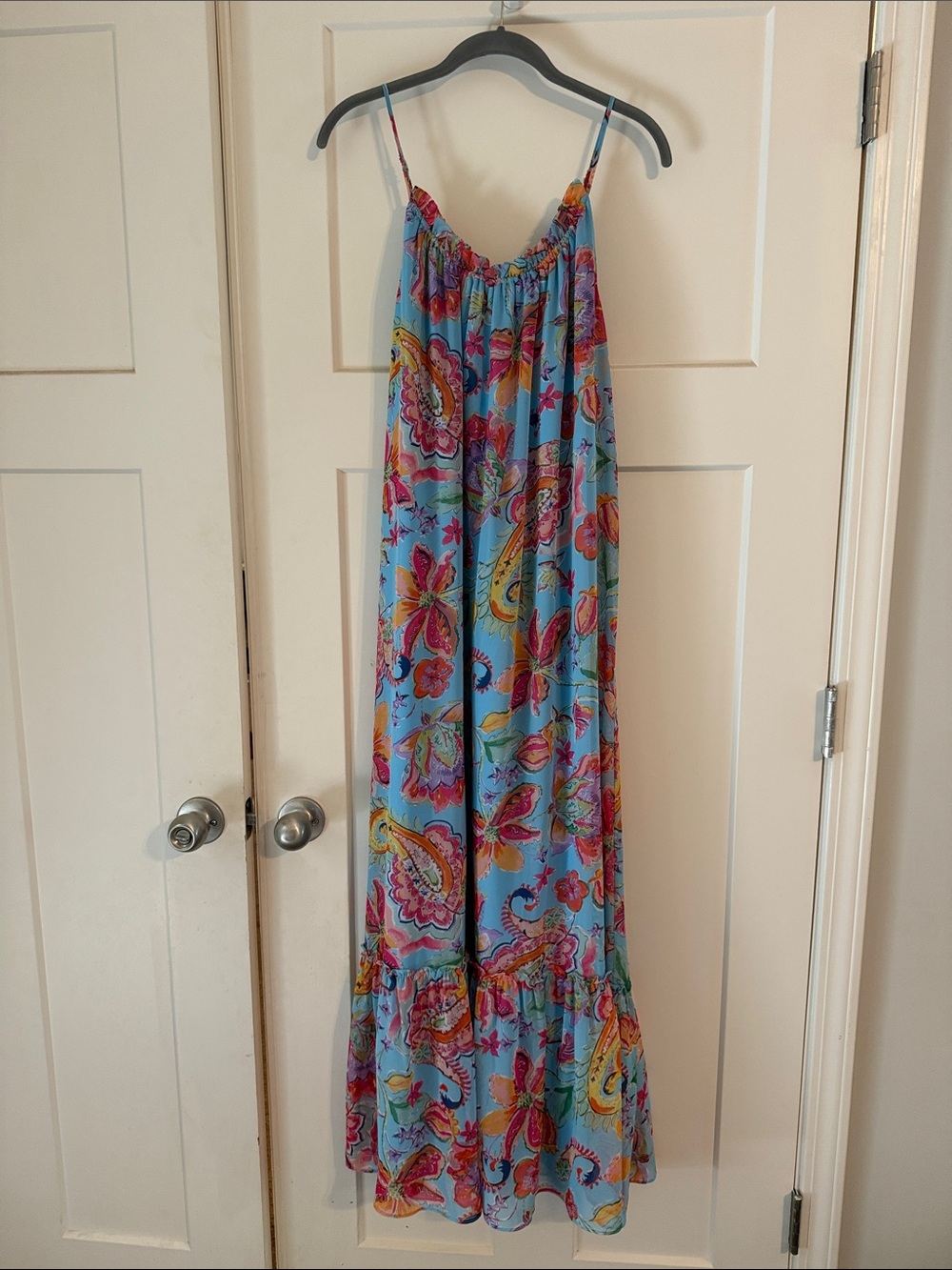 Nicole Miller Sky Blue Floral Maxi Dress with Multicolor Bloom